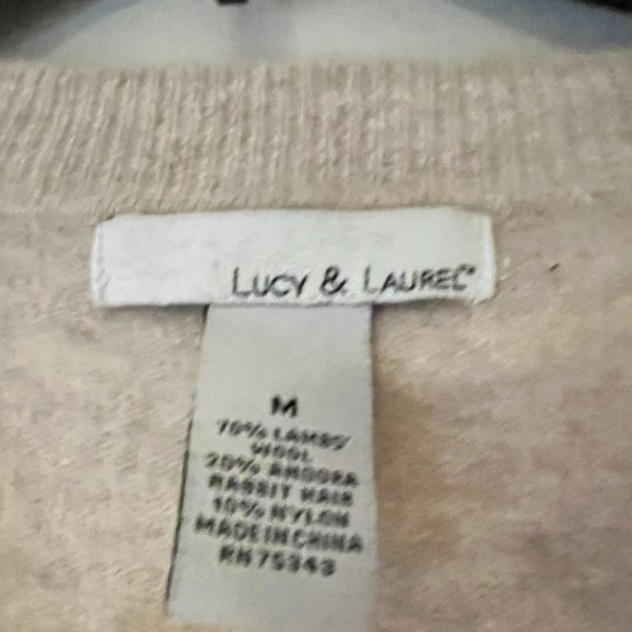 Lucy & Laurel Cream Angora & Lambs Wool Sweater - Faux Wrap w/Tie - Medium - Picture 3 of 5